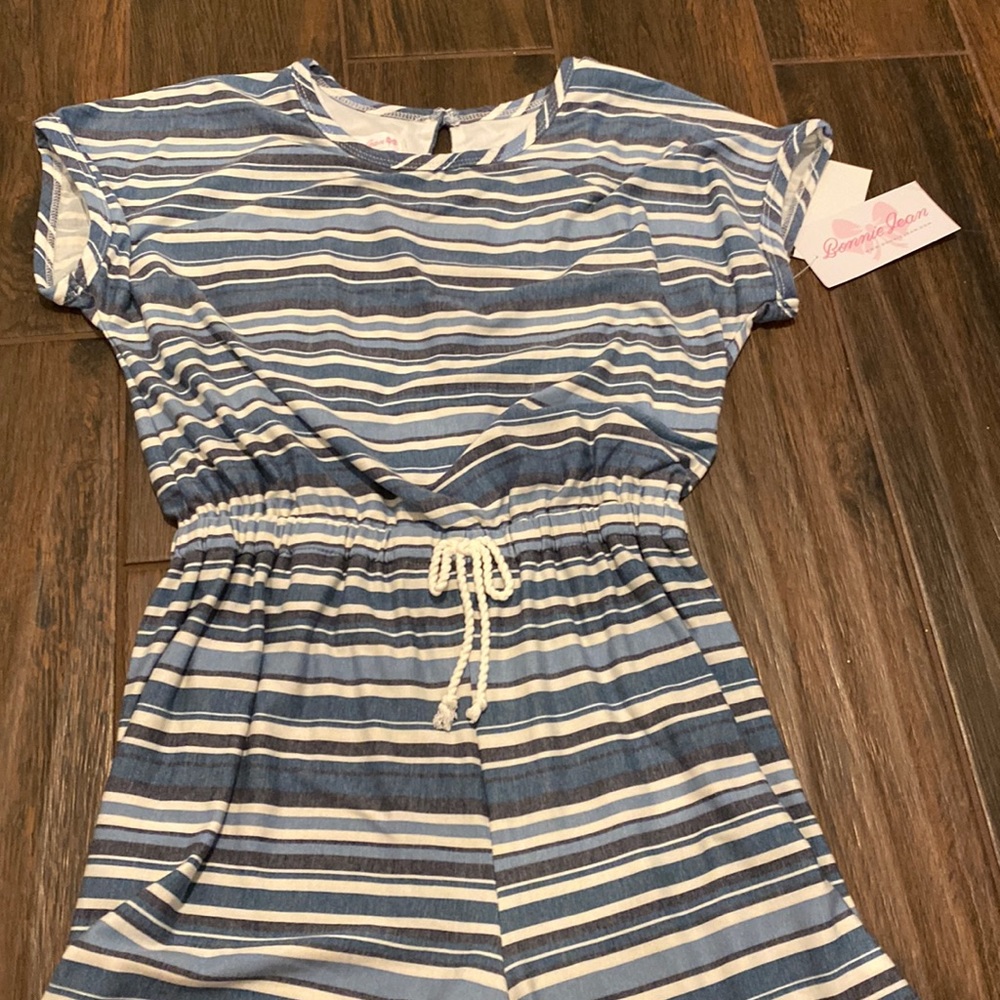 blue stripped romper